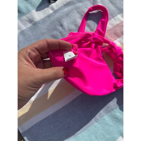 NWOT, Brand Unknown, Hot Pink Bikini Set, Tie Front Top & High Cut Bottom Sz XL - Picture 10 of 14